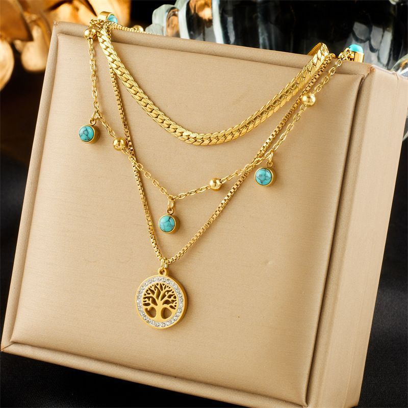 Glam Vintage Double Tier Layer Necklace, Unique Minimal Gold Plated Stainless Steel Occasion Jewellery