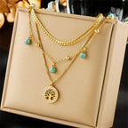 Glam Vintage Double Tier Layer Necklace, Unique Minimal Gold Plated Stainless Steel Occasion Jewellery
