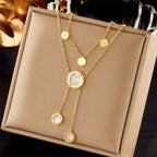 Neat Retro Dual Layer Chain Necklace, Simple Quiet Luxury Gold Coated Stainless Steel Matching Jewellery