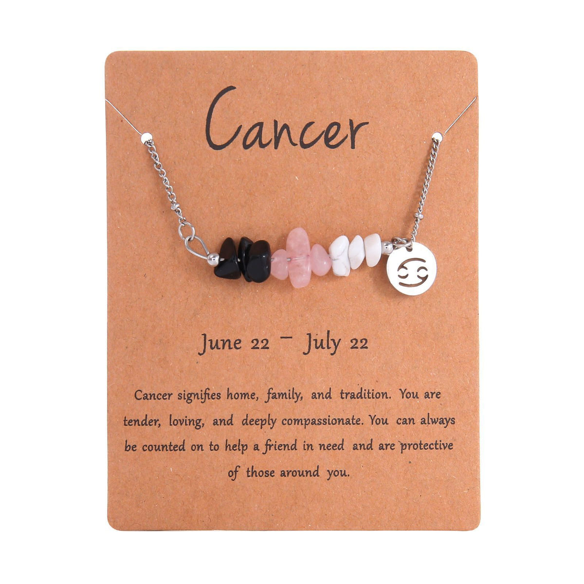 Zodiac Sign Chip Stone Necklace,Stainless Steel Irregular Natural Crystal Pendant,Cancer Themed Jewellery,Ideal for Christmas Halloween Party Wear & Holiday Gift