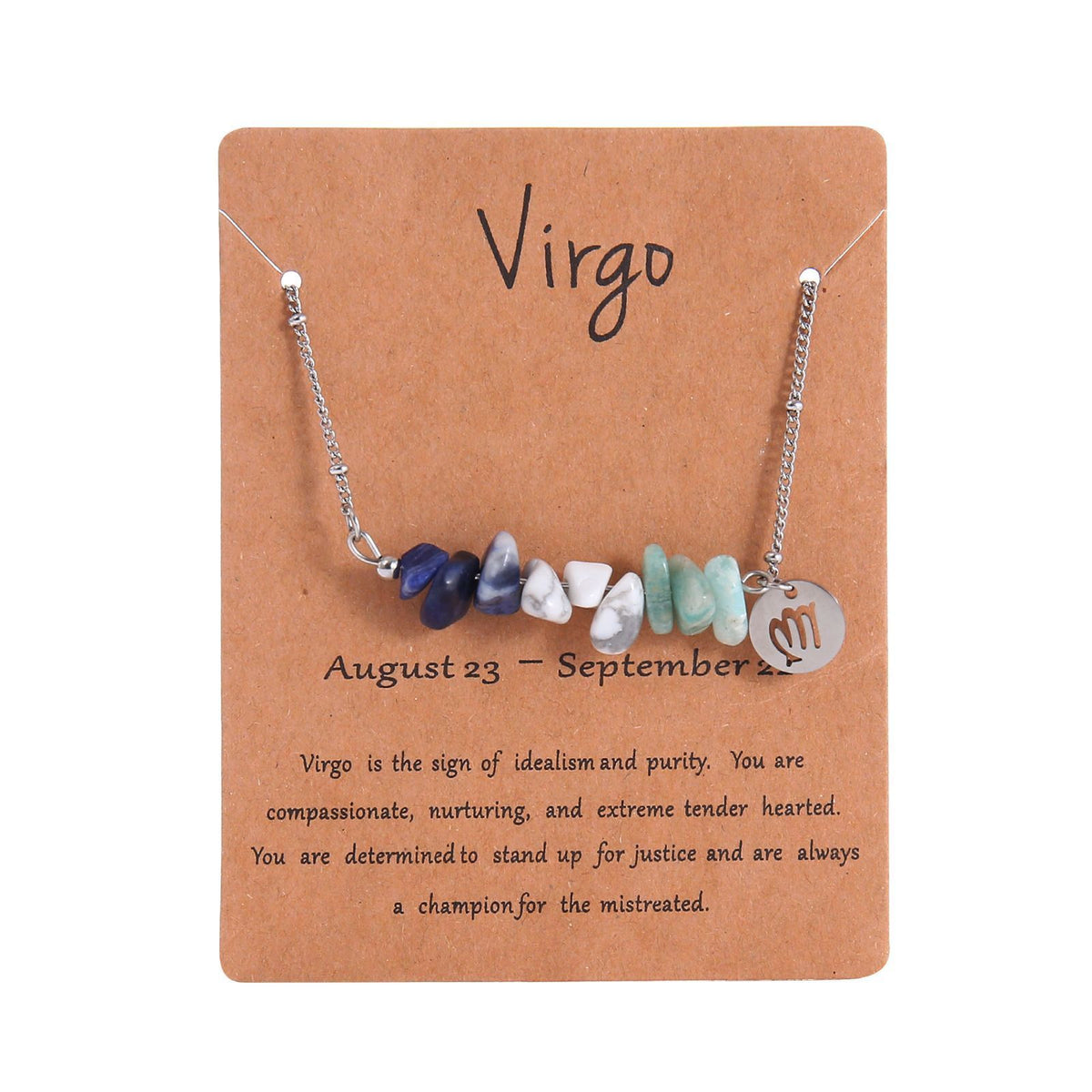 Stainless Steel Zodiac Crystal Chip Necklace,Virgo Irregular Natural Stone Pendant,Constellation Jewellery for Christmas Halloween Souvenir & Party Gift