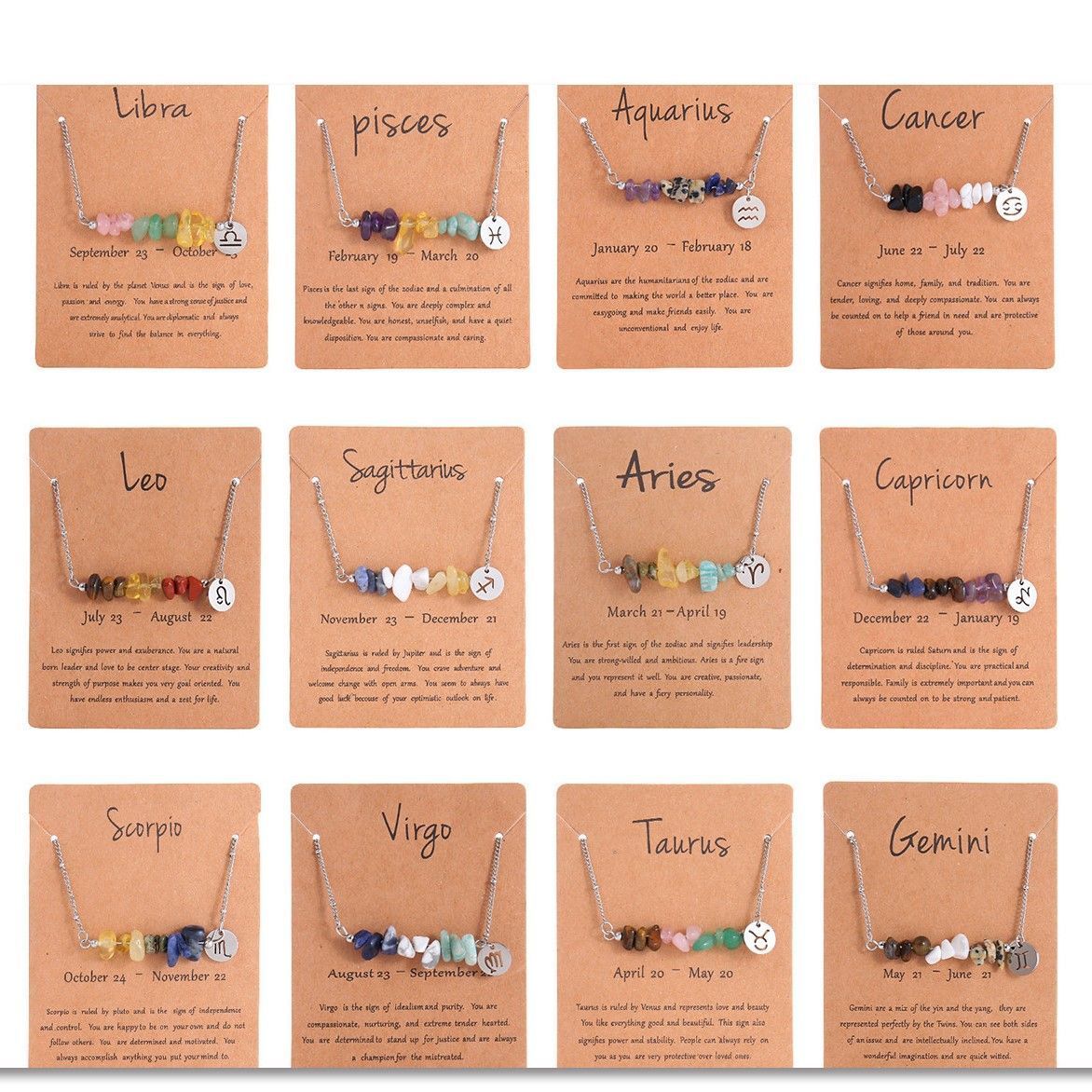 Constellation Chip Natural Stone Necklace,Stainless Steel Irregular Pendant,Taurus Zodiac Jewellery for Christmas Halloween Decor Look & Holiday Gift