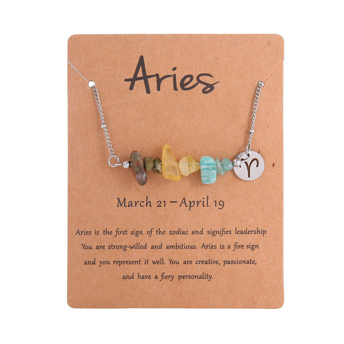 Aries Zodiac Irregular Crystal Chip Necklace,Stainless Steel Natural Stone Pendant,Fashion Constellation Jewellery for Christmas Halloween Party Favor & Gift