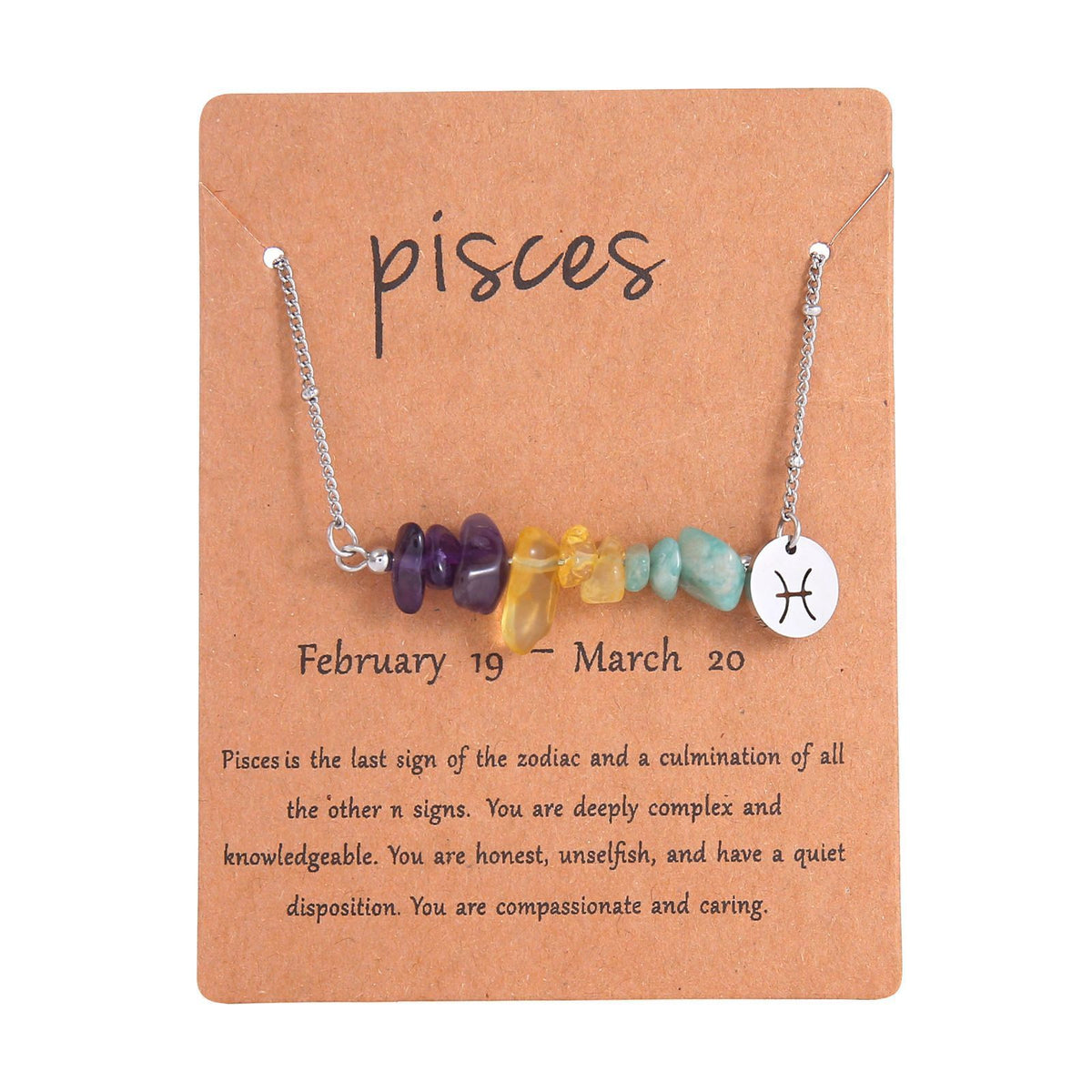 Pisces Constellation Chip Stone Necklace,Stainless Steel Irregular Natural Crystal Pendant,Zodiac Jewellery for Christmas Halloween Cosplay & Holiday Present