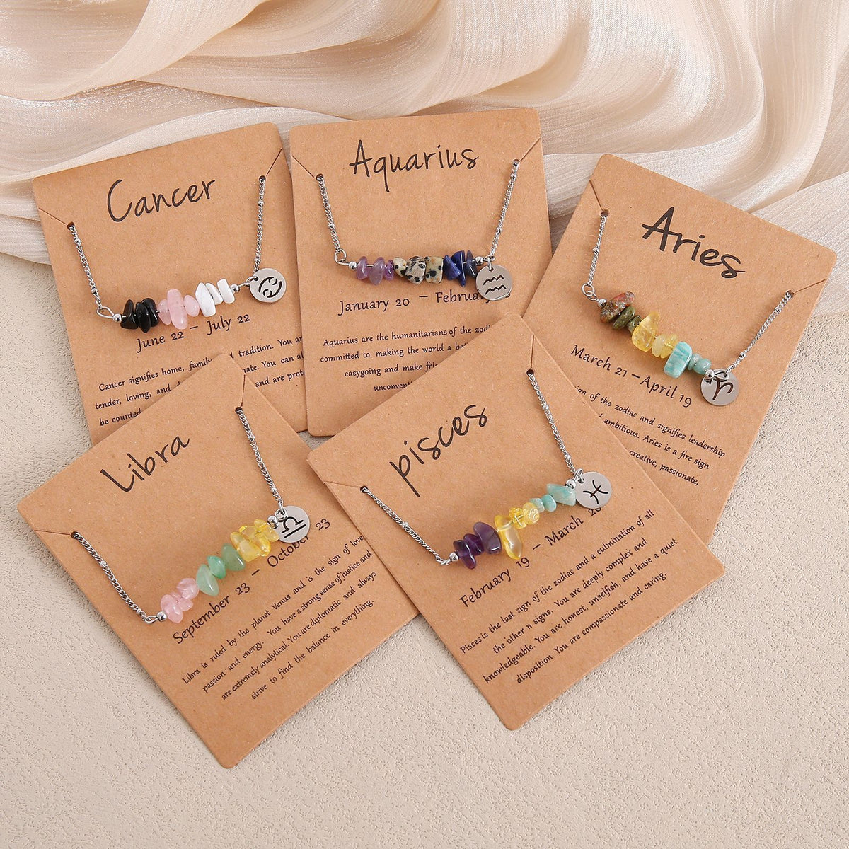 Pisces Constellation Chip Stone Necklace,Stainless Steel Irregular Natural Crystal Pendant,Zodiac Jewellery for Christmas Halloween Cosplay & Holiday Present