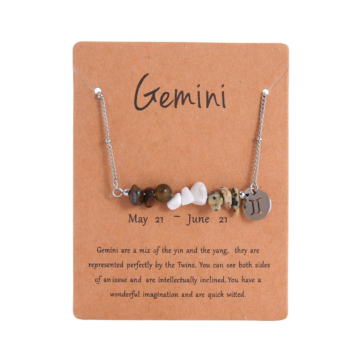 Gemini Zodiac Natural Chip Stone Necklace,Stainless Steel Irregular Pendant,Constellation Fashion Jewellery for Christmas Halloween Accessory & Daily Gift Main image