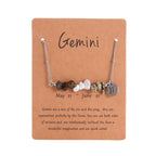Gemini Zodiac Natural Chip Stone Necklace,Stainless Steel Irregular Pendant,Constellation Fashion Jewellery for Christmas Halloween Accessory & Daily Gift