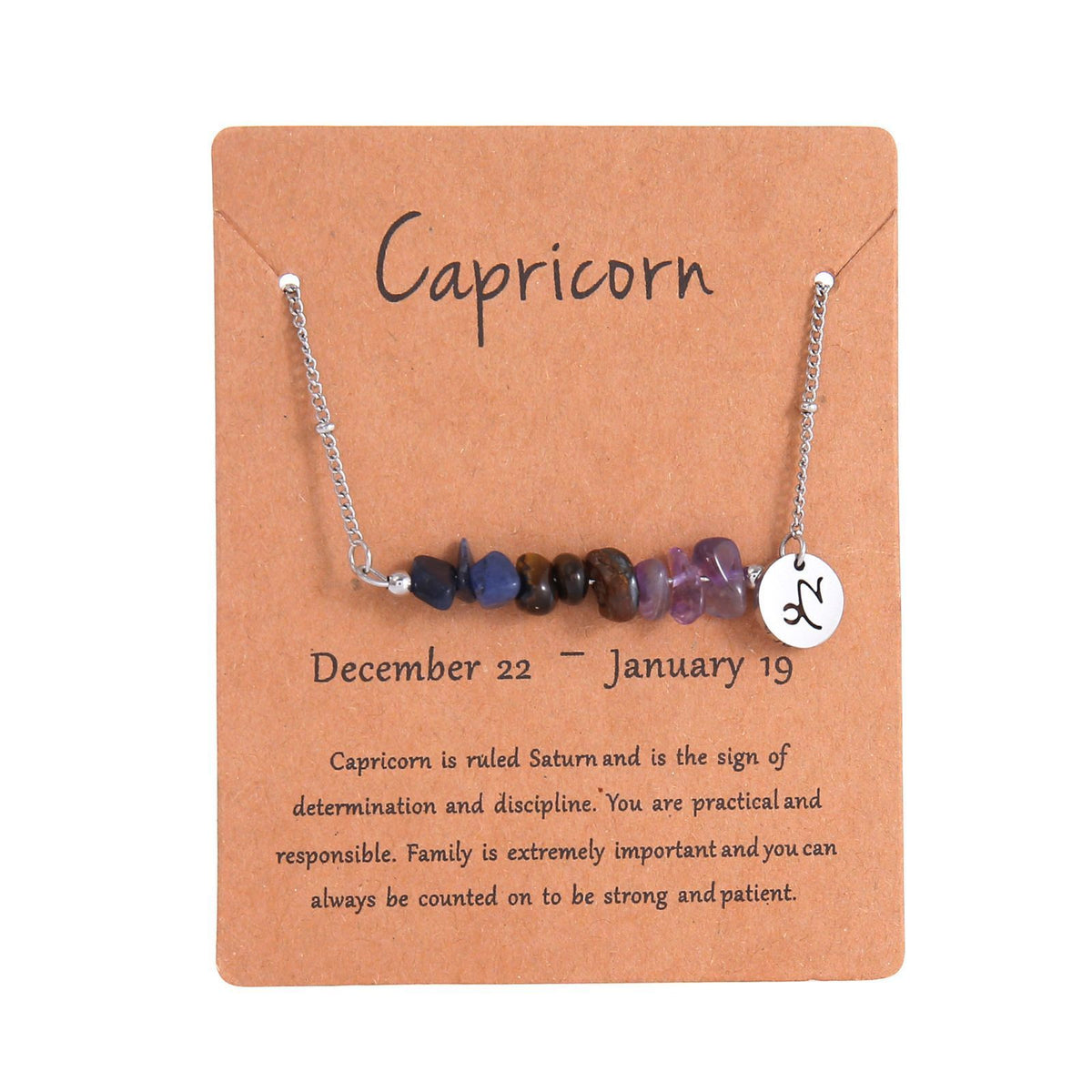 Capricorn Constellation Irregular Crystal Necklace,Stainless Steel Natural Chip Stone Pendant,Zodiac Themed Jewellery for Christmas Halloween Party & Gifting