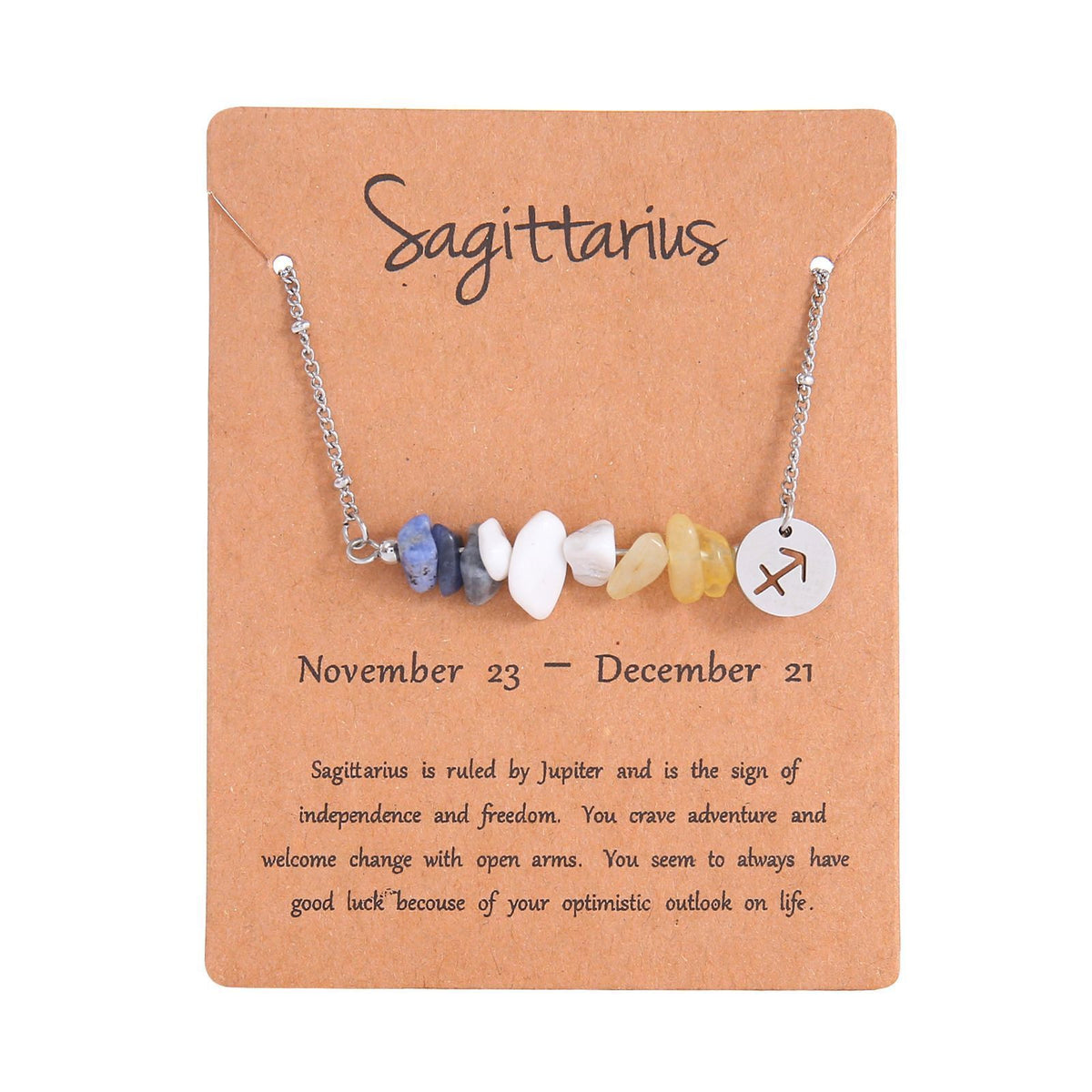 Sagittarius Zodiac Chip Natural Stone Pendant Necklace,Stainless Steel Irregular Crystal Jewellery,Fashion Accessory for Christmas Halloween Event & Holiday Gift