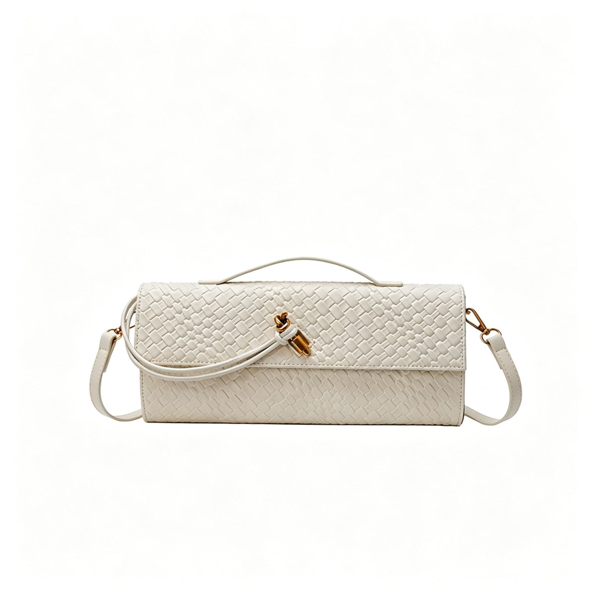 Woven Women Bag French Stick Bag Evening Organ Bag, Fashion Clutch Shoulder Crossbody Bag, Christmas Party Gift, White Main image