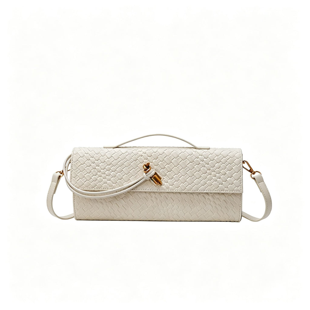 Woven Women Bag French Stick Bag Evening Organ Bag, Fashion Clutch Shoulder Crossbody Bag, Christmas Party Gift, White