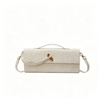 Woven Women Bag French Stick Bag Evening Organ Bag, Fashion Clutch Shoulder Crossbody Bag, Christmas Party Gift, White