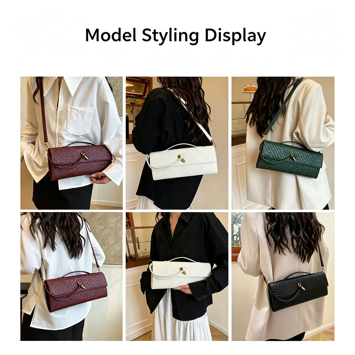 Woven Women Bag French Stick Bag Evening Organ Bag, Fashion Clutch Shoulder Crossbody Bag, Christmas Party Gift, White