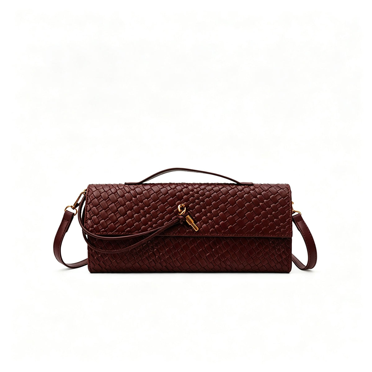 Woven Women Bag French Stick Bag Evening Organ Bag, Fashion Clutch Shoulder Crossbody Bag, Halloween Party Gift, Wine Red Main image