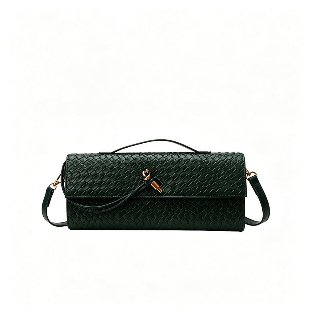 Woven Women Bag French Stick Bag Evening Organ Bag, Fashion Clutch Shoulder Crossbody Bag, Holiday Daily Use, Green