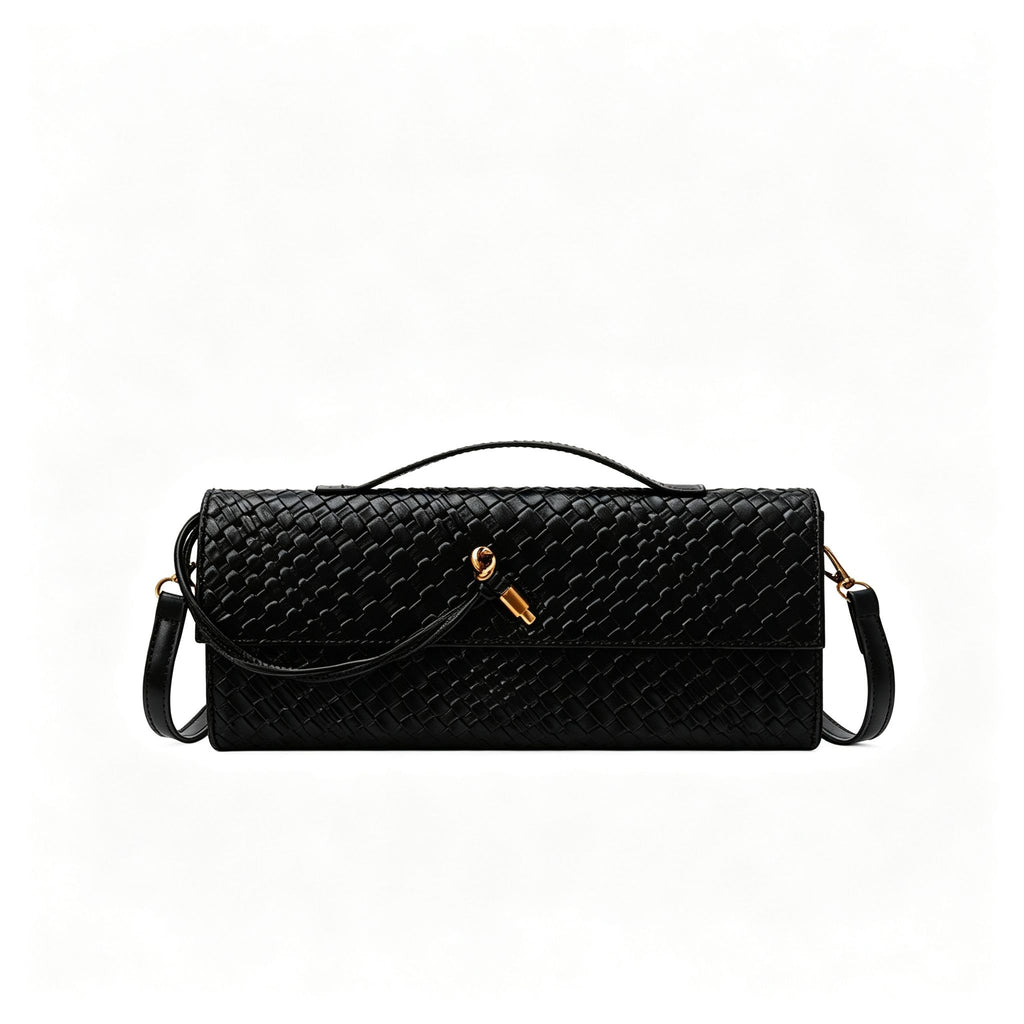 Woven Women Bag French Stick Bag Evening Organ Bag, Fashion Clutch Shoulder Crossbody Bag, Halloween Travel Accessory, Black