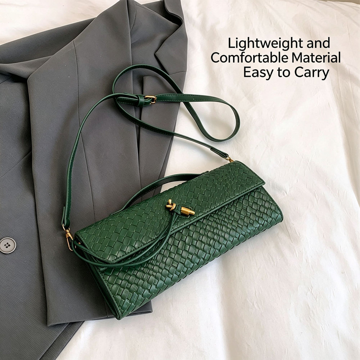 Woven Women Bag French Stick Bag Evening Organ Bag, Fashion Clutch Shoulder Crossbody Bag, Christmas Evening Party, Silver
