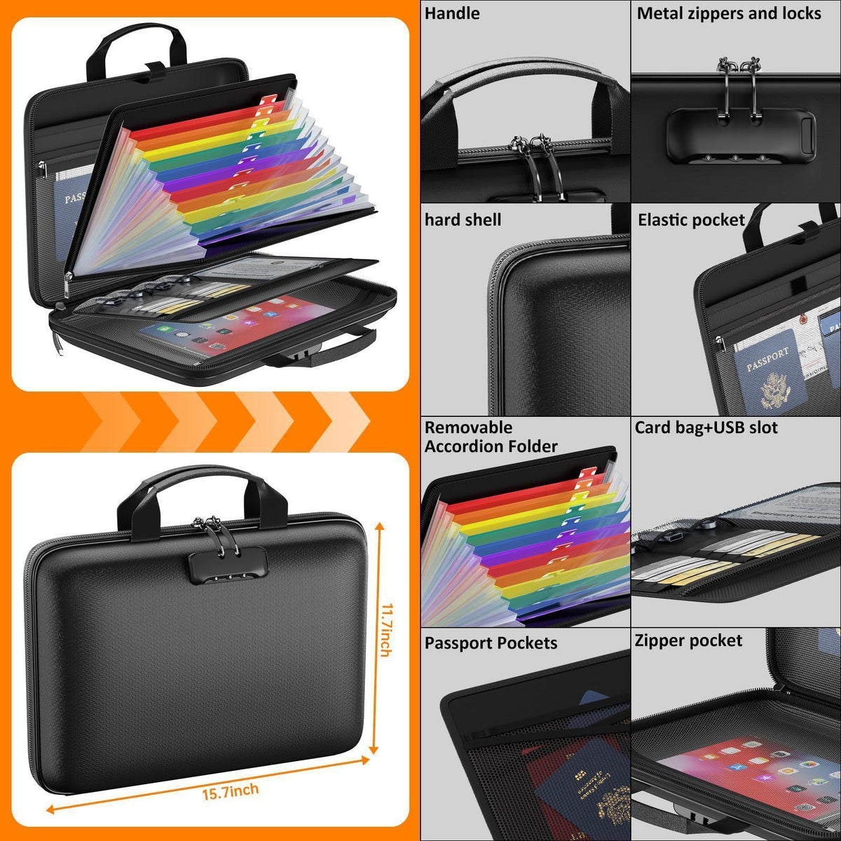 EVA Fireproof Transparent Expanding File Folder Portable A4 Document Organizer, Halloween Home Office Supply, 38x28x9