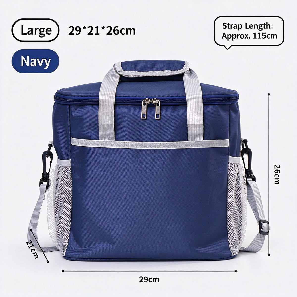 Insulated Lunch Bag Waterproof Thickened Aluminum Foil Meal Tote Bag, Large‑Size For Student Office Worker Camping Picnic, Christmas Daily Practical Gift, Navy Blue Large Main image