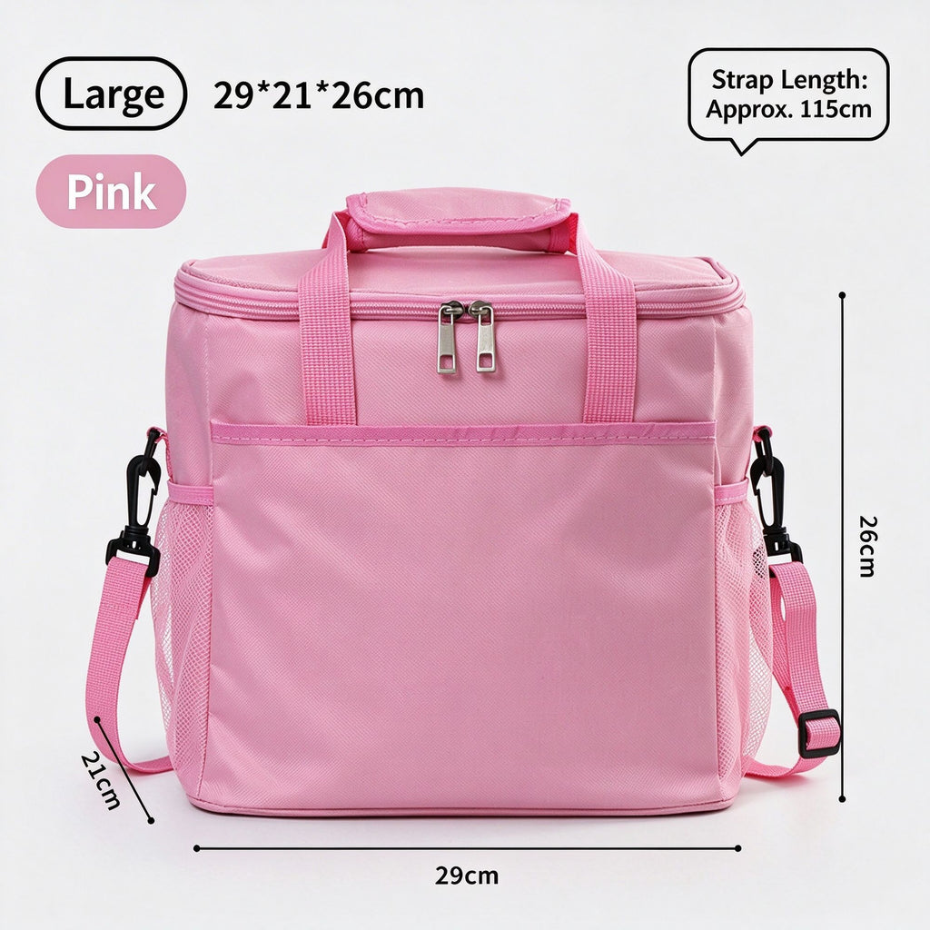 Thick Aluminum Foil Thermal Lunch Tote Bag, Water‑Resistant Handheld Meal Container Pouch, Spacious Large Capacity For Outdoor Camping Use, Halloween Office Accessory, Pink Large