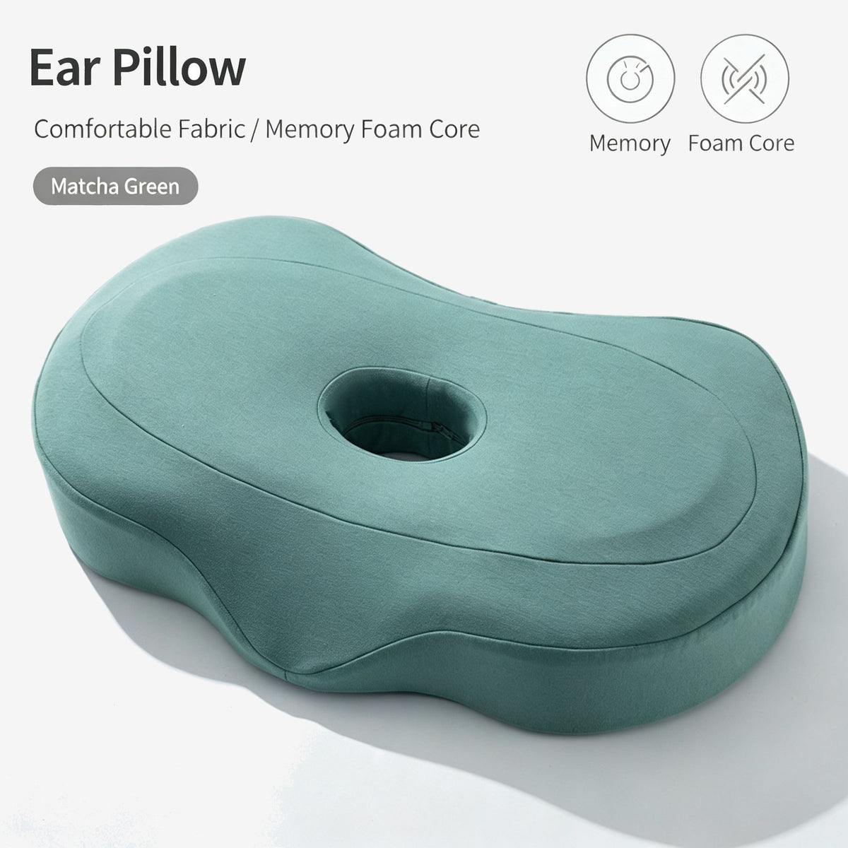 Single Hole Memory Foam Pillow Ear‑Protect Cervical Support Pillow, Comfort No‑Ear‑Pressure Design For Student & Elderly, Christmas Sleep Care Gift, Matcha Color Main image