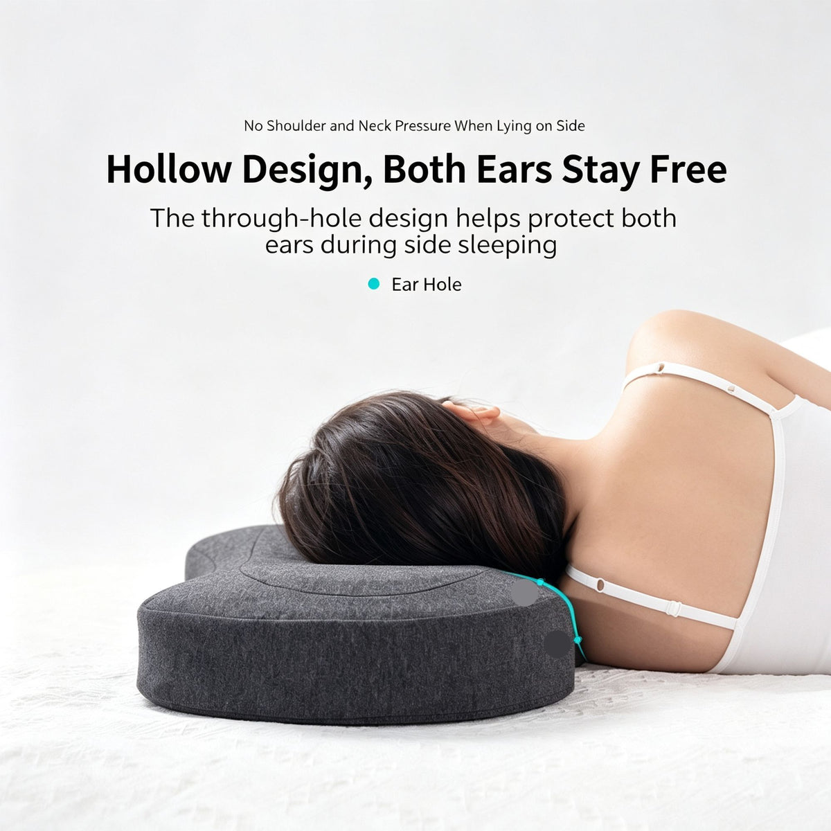 Ergonomic Single‑Hole Memory Foam Neck Pillow, Pressure‑Relief Ear Protection Design For Side Sleepers, Holiday Daily Rest Accessory, Light Grey
