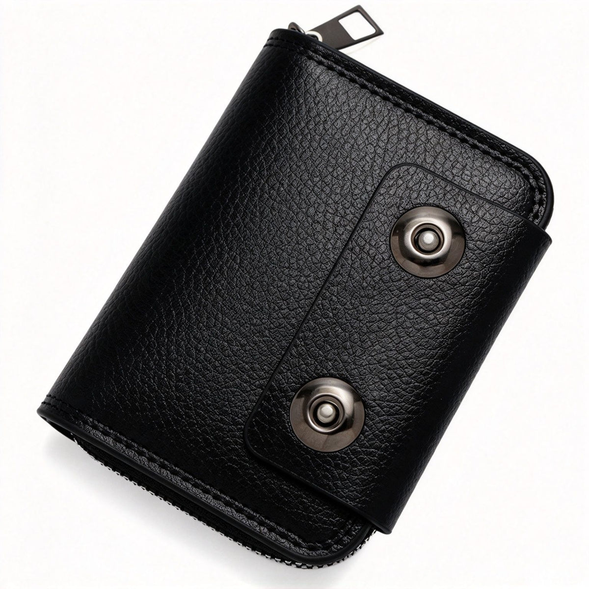 Business Men Accordion Card Holder With Double Magnetic Buckle, Minimalist Retro ID Card Wallet Coin Pocket, Christmas Office Worker Gift, K94‑51 Black Main image