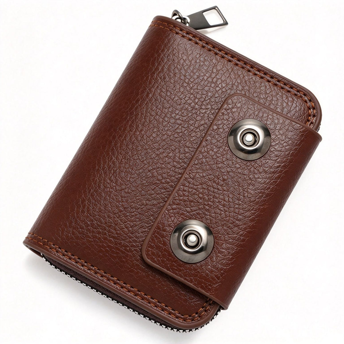 Retro Double Magnet Closure Business Card Case For Men, Accordion‑Style Multi‑Slot Design For Cards & Small Change, Halloween Daily Carry Accessory, K94‑51 Light Coffee Main image