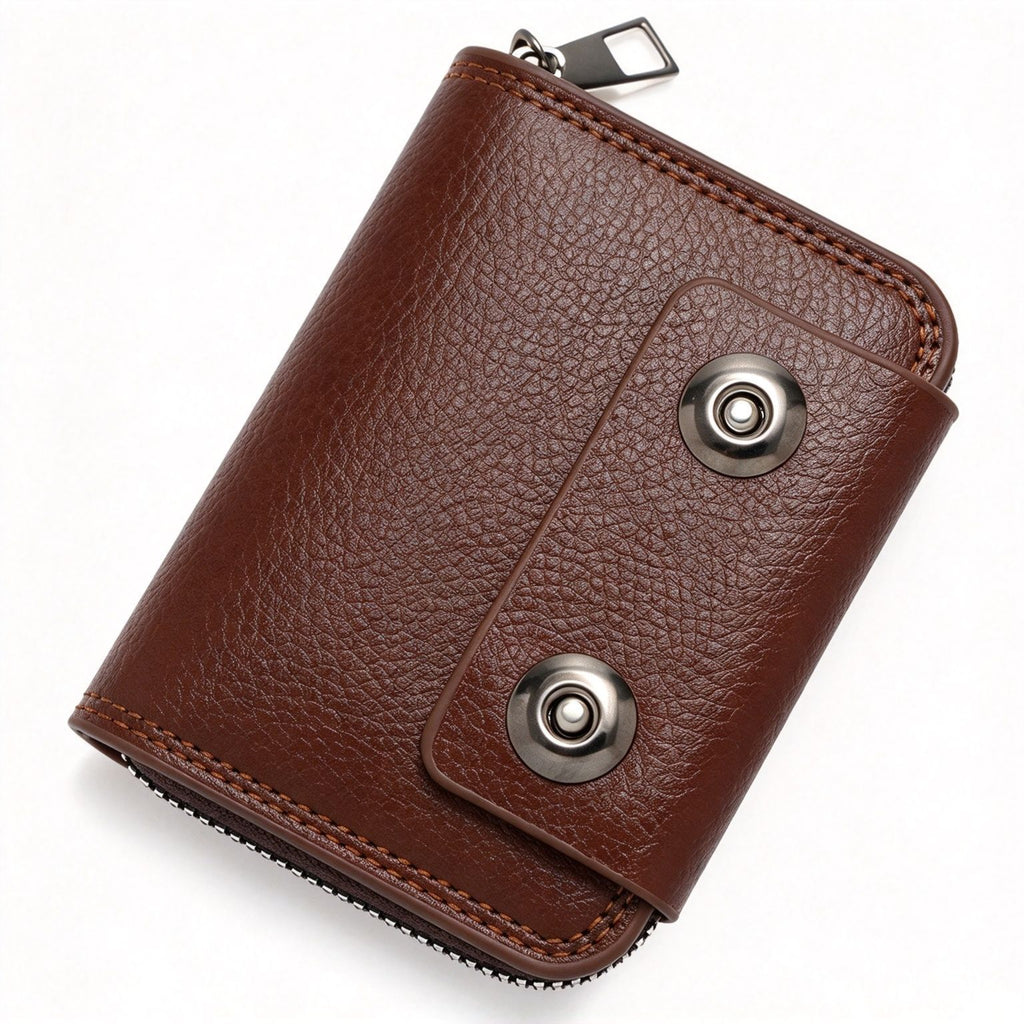 Retro Double Magnet Closure Business Card Case For Men, Accordion‑Style Multi‑Slot Design For Cards & Small Change, Halloween Daily Carry Accessory, K94‑51 Light Coffee
