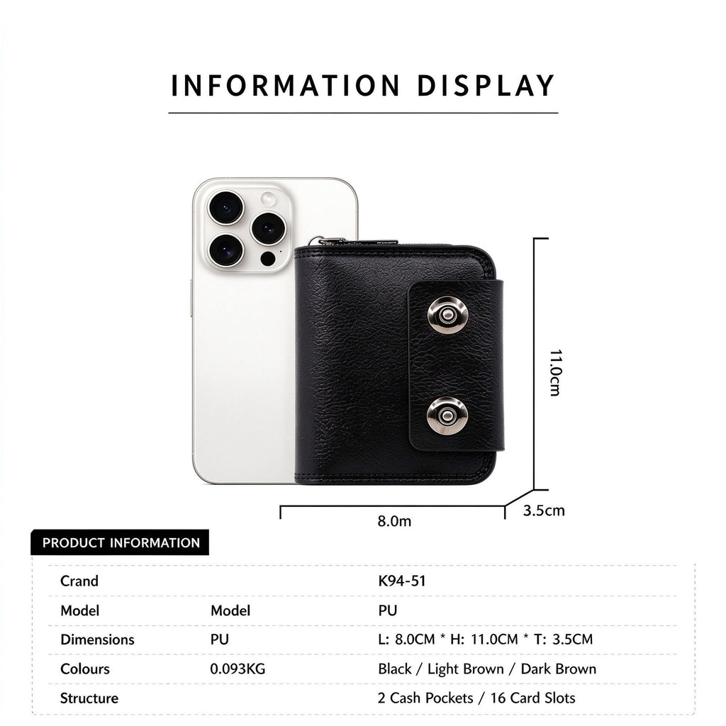 Retro Double Magnet Closure Business Card Case For Men, Accordion‑Style Multi‑Slot Design For Cards & Small Change, Halloween Daily Carry Accessory, K94‑51 Light Coffee