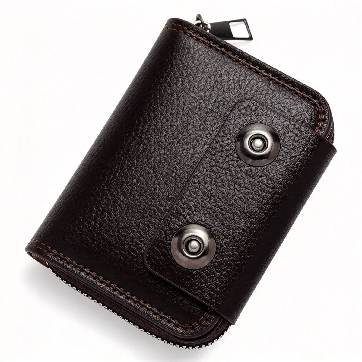 Slim Stylish Men Accordion ID Card Wallet, Secure Double Magnetic Buckle For Business Commute, Holiday Gentleman Practical Present, K94‑51 Dark Coffee Main image