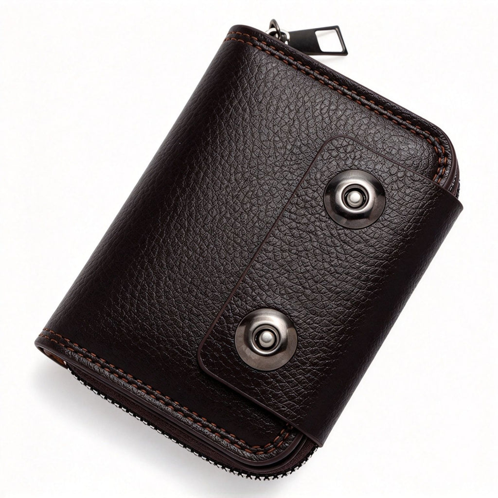 Slim Stylish Men Accordion ID Card Wallet, Secure Double Magnetic Buckle For Business Commute, Holiday Gentleman Practical Present, K94‑51 Dark Coffee
