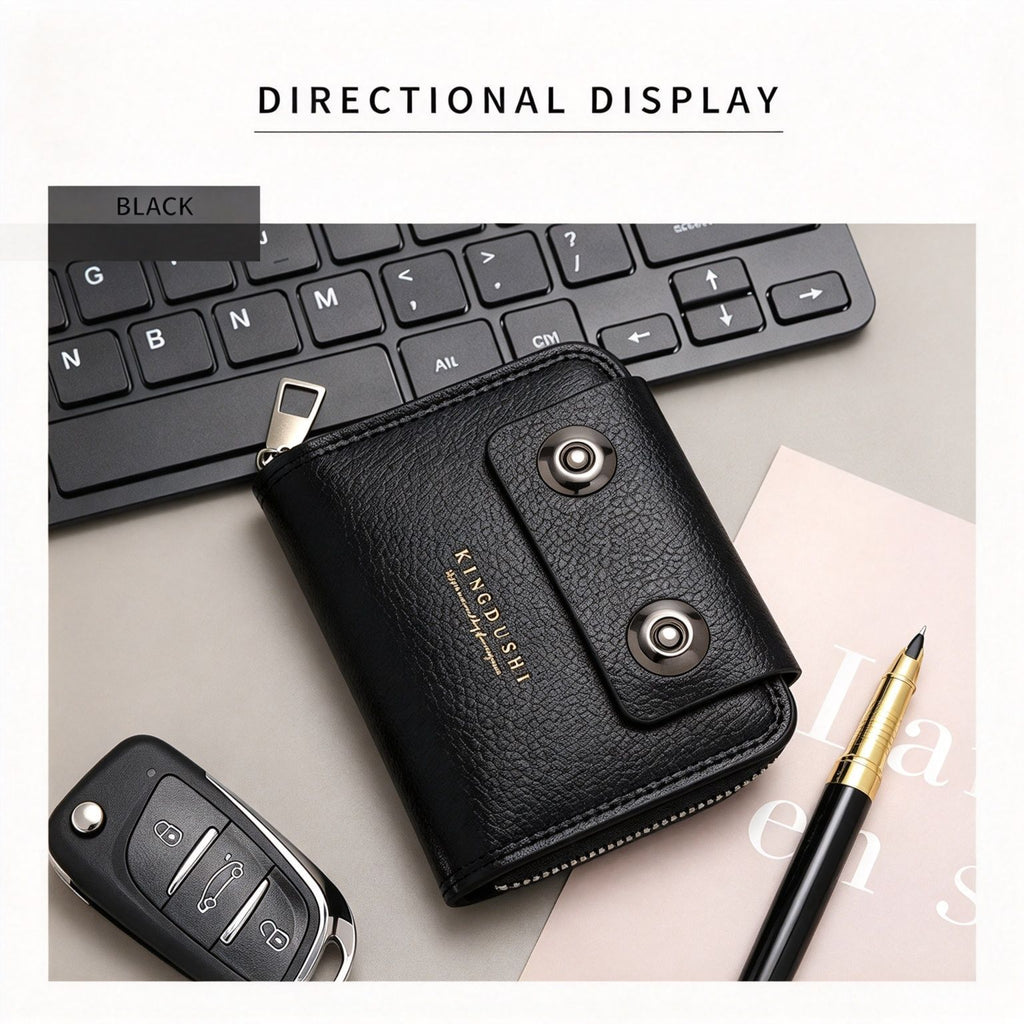 Slim Stylish Men Accordion ID Card Wallet, Secure Double Magnetic Buckle For Business Commute, Holiday Gentleman Practical Present, K94‑51 Dark Coffee