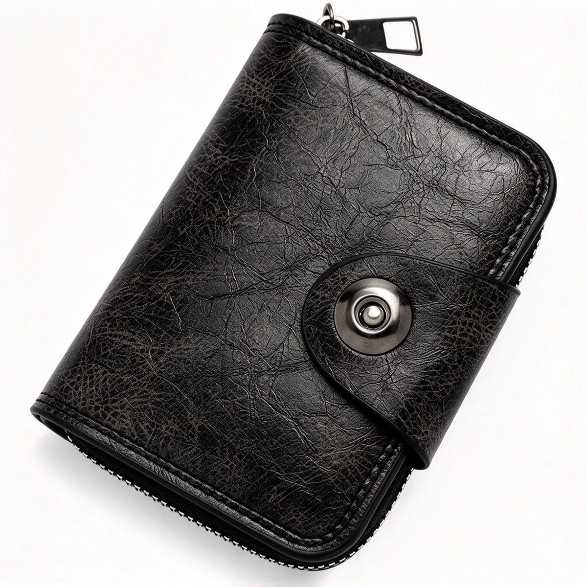 Men Business Accordion Card Holder Retro Single Magnetic Snap, Compact Multi‑Compartment For Business Card ID & Coin Storage, Christmas Corporate Gift, K94‑53 Black Main image
