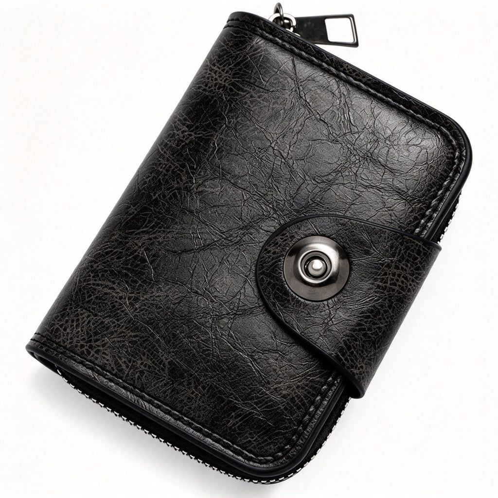 Men Business Accordion Card Holder Retro Single Magnetic Snap, Compact Multi‑Compartment For Business Card ID & Coin Storage, Christmas Corporate Gift, K94‑53 Black