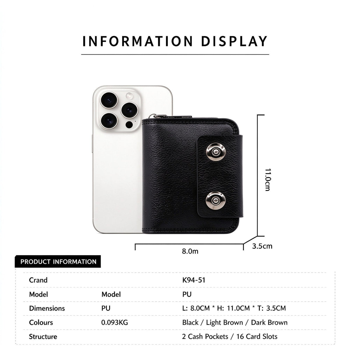 Men Business Accordion Card Holder Retro Single Magnetic Snap, Compact Multi‑Compartment For Business Card ID & Coin Storage, Christmas Corporate Gift, K94‑53 Black