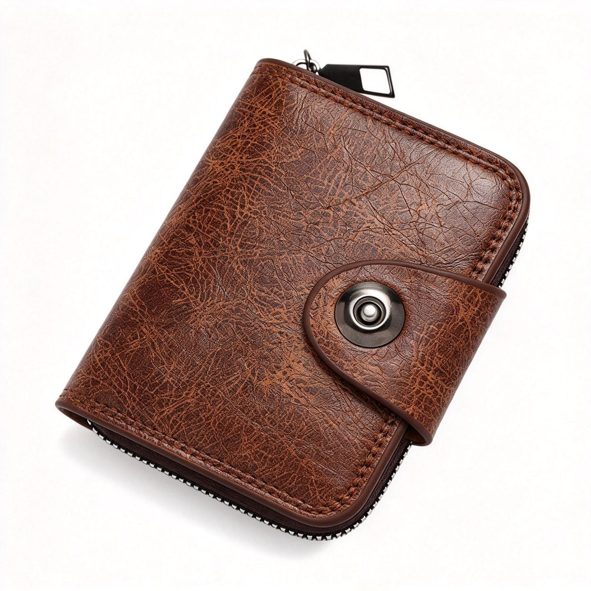 Minimalist Retro Men Card & Coin Organizer, Single Magnetic Buckle Accordion‑Slot Business Card Case, Halloween Office Daily Supply, K94‑53 Light Coffee