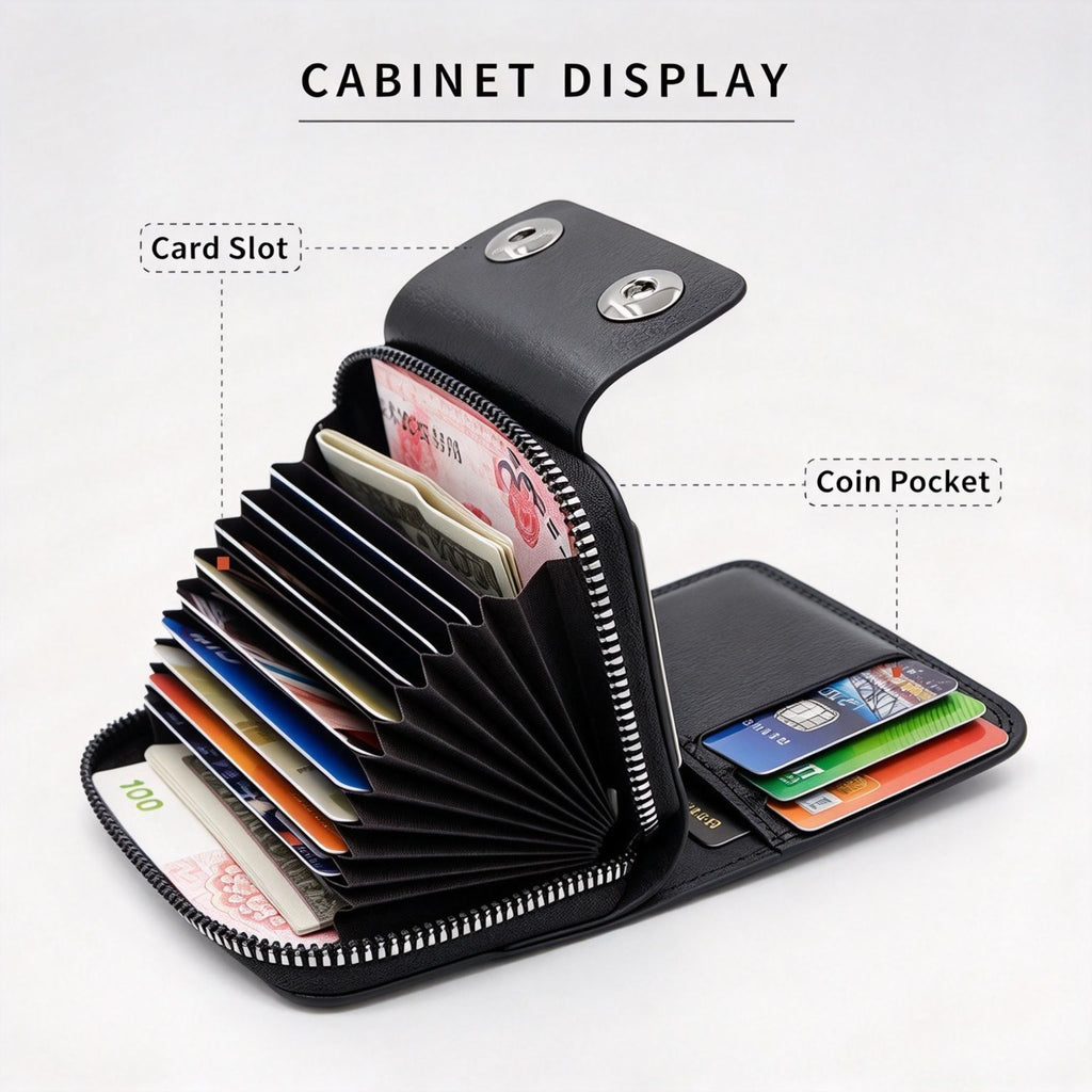 Minimalist Retro Men Card & Coin Organizer, Single Magnetic Buckle Accordion‑Slot Business Card Case, Halloween Office Daily Supply, K94‑53 Light Coffee