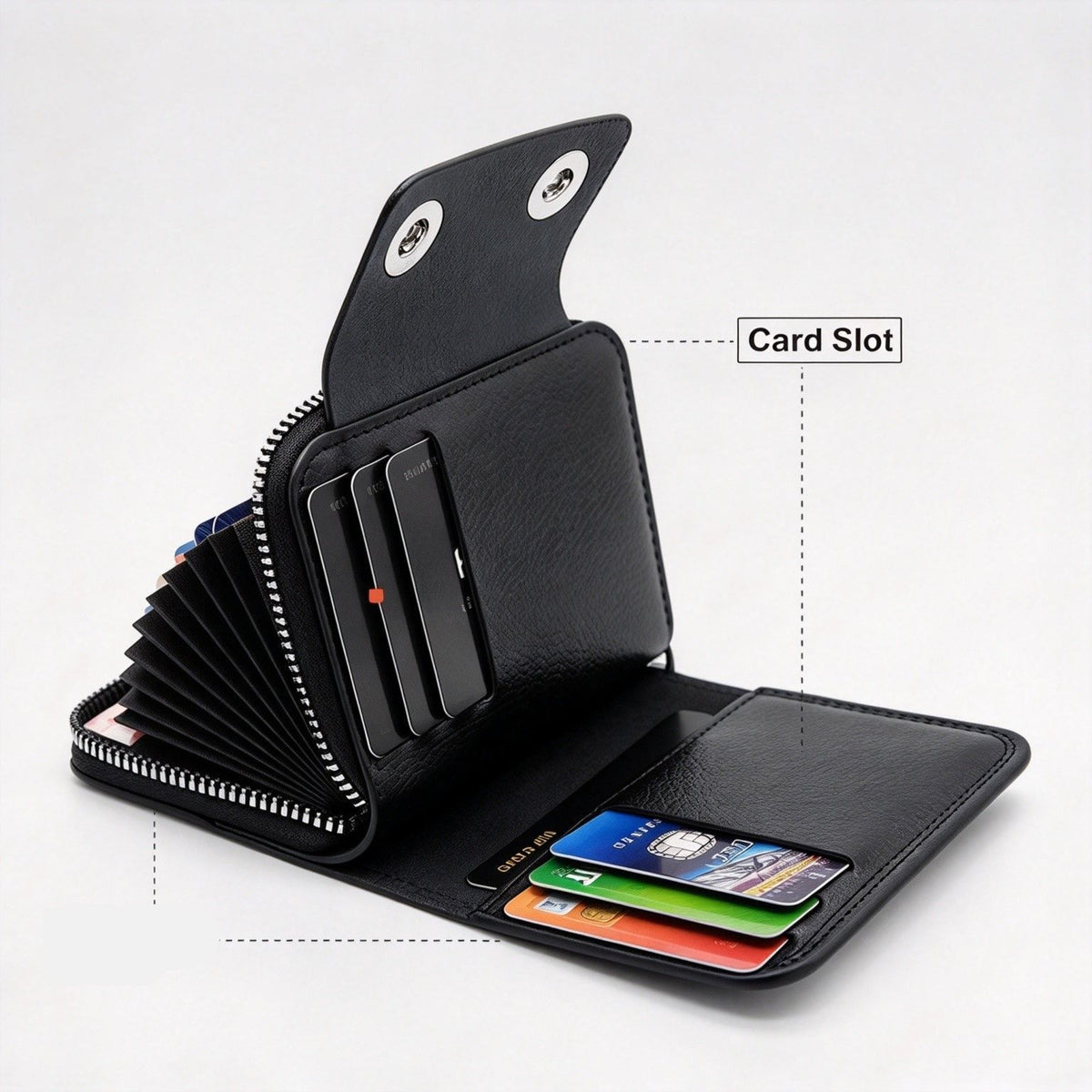Minimalist Retro Men Card & Coin Organizer, Single Magnetic Buckle Accordion‑Slot Business Card Case, Halloween Office Daily Supply, K94‑53 Light Coffee