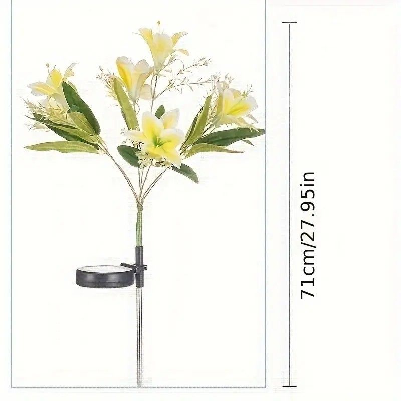 Seven Branch Solar Lily Light: Charges during the day, glows at night. Seven lilies bloom together, soft light flows like water through your garden./Light blue