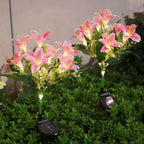 Seven Branch Solar Lily Light: Charges during the day, glows at night. Seven lilies bloom together, soft light flows like water through your garden./Light blue