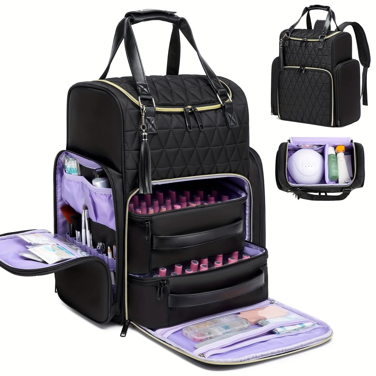 Nail Art Tool Storage Backpack: Removable Compartments, High-Capacity Categorized Storage, Multiple Carrying Methods, Ideal for Home, Travel & Mobile Services Main image
