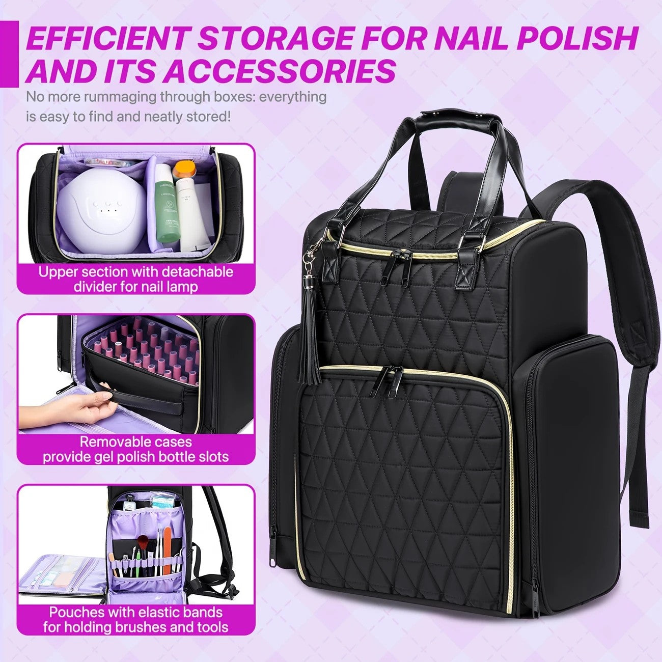 Nail Art Tool Storage Backpack: Removable Compartments, High-Capacity Categorized Storage, Multiple Carrying Methods, Ideal for Home, Travel & Mobile Services