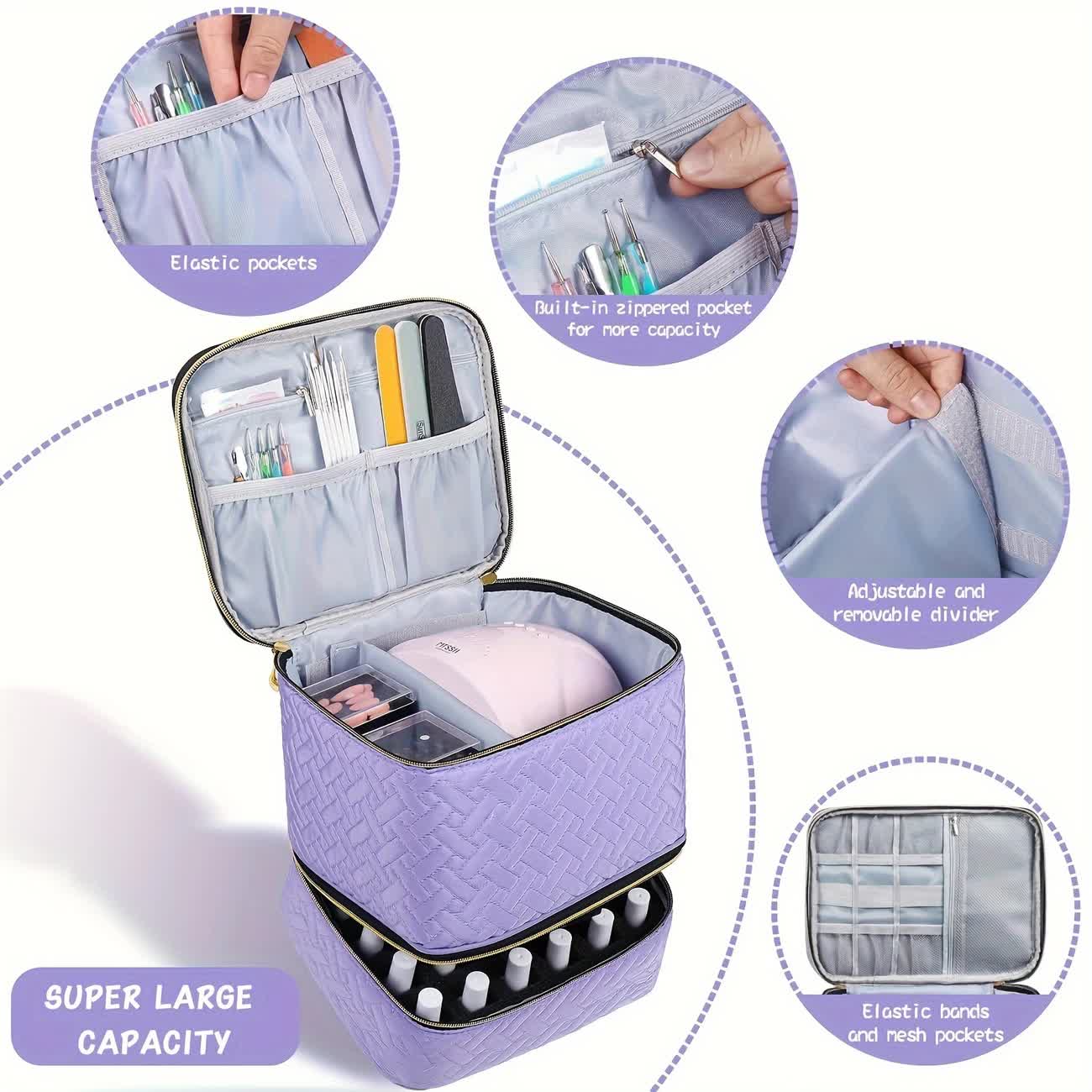 purple  Double‑layer woven storage, scientifically organized with large capacity—Professional Nail Tool Carry‑on Bag, keeping tools perfectly ordered.