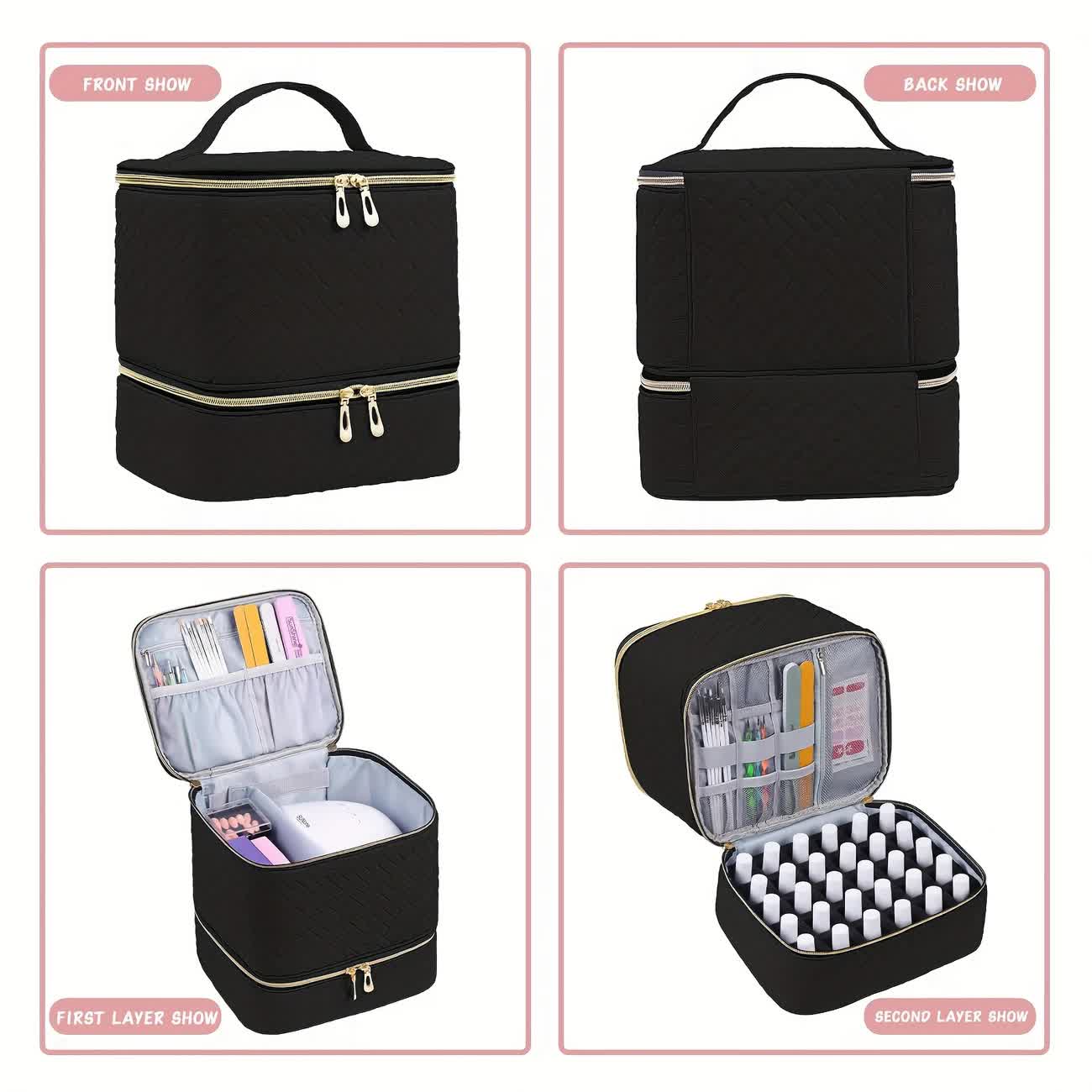 BLACK  Double‑layer woven storage, scientifically organized with large capacity—Professional Nail Tool Carry‑on Bag, keeping tools perfectly ordered.