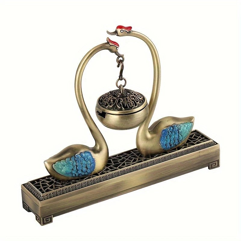 Swan Lake Double-Layer Incense Burner, Dual-Purpose Design, Deep Blue-Gold Swan, Auspicious Tea & Study Decoration Hauptbild