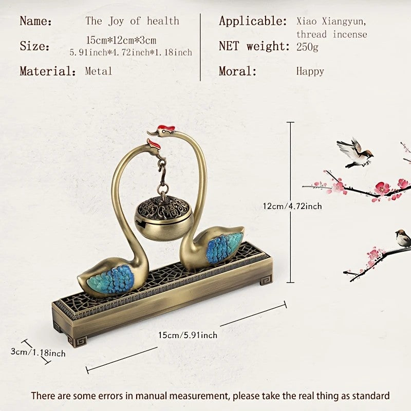 Swan Lake Double-Layer Incense Burner, Dual-Purpose Design, Deep Blue-Gold Swan, Auspicious Tea & Study Decoration