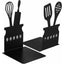 Cookbook Endcaps Black, Slip Mat Cookbook Holders Metal Cookbook Storage Metal Bookends with Anti-Decorative Cookbook Spoon
