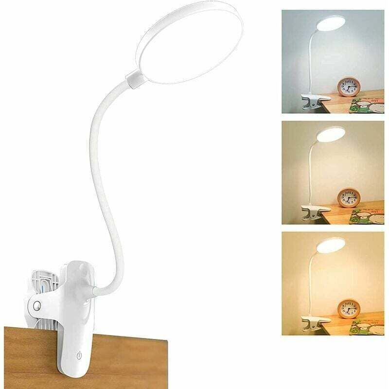Lamp of Desk LED Wireless Rechargeable, 3 Color and 3 Intensity Adjustable Bedside Lamp USB Tactile with Clamp for Children