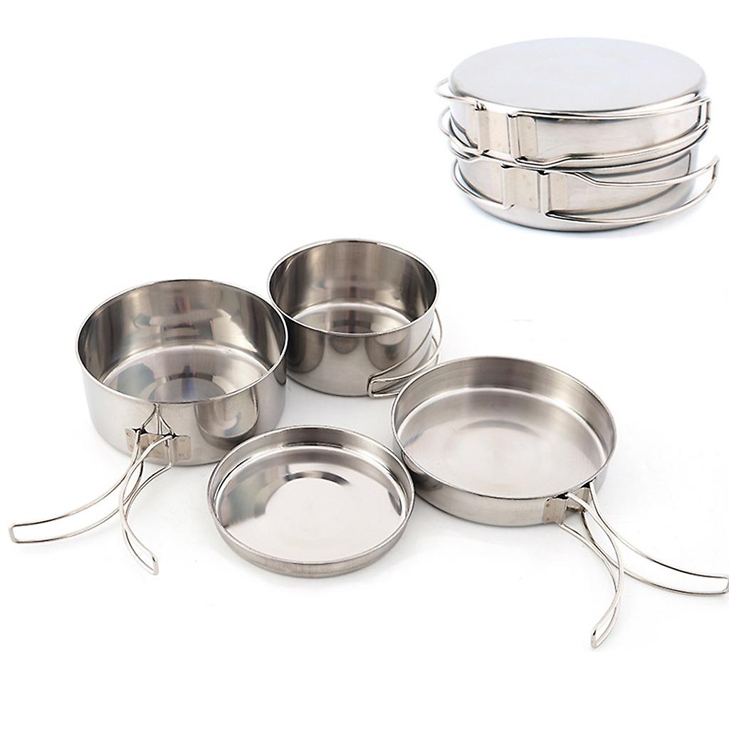 pcs Stainless Steel Pots/Frying Pan/Lid for Outdoor Camping Cooking Secondary image